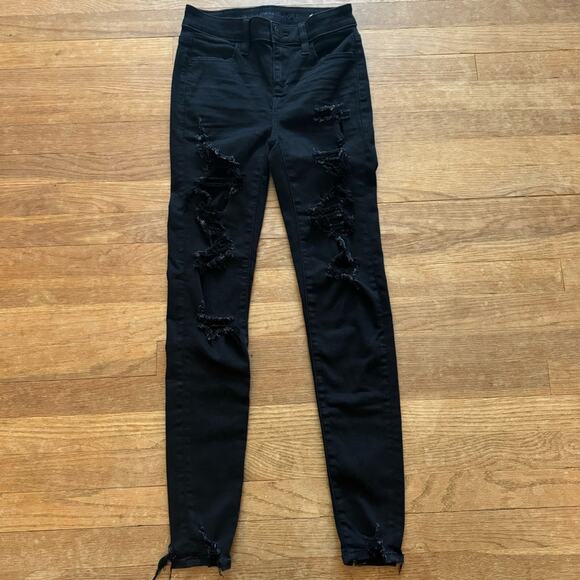 American Eagle black high rise distressed casual jeggings pants size 0 
 b33 - Picture 1 of 10